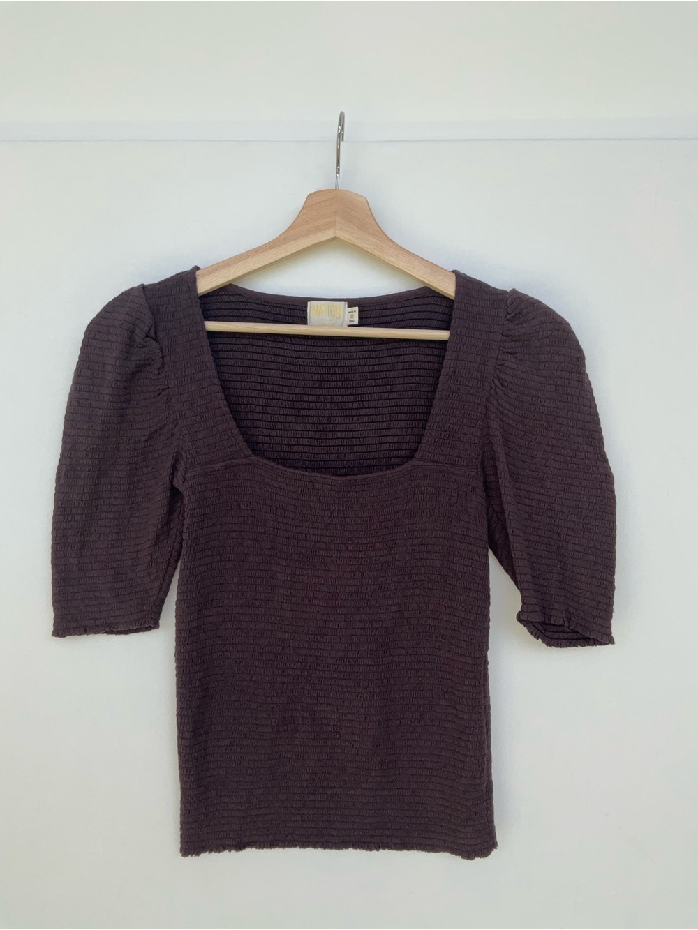 Nation LTD Plum Zandra smocked Square Neck Puff Sleeve Top - Picture 2 of 8